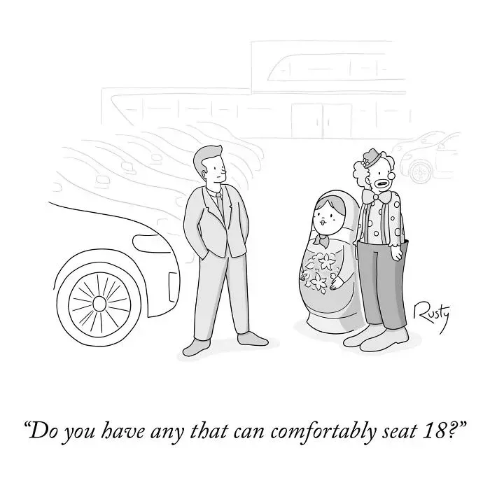 Single-frame cartoon demonstrating expressive characters and perfect comedic timing