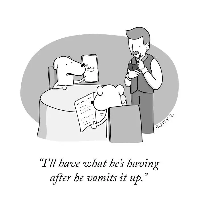 One-panel cartoon demonstrating mastery of visual storytelling and humor