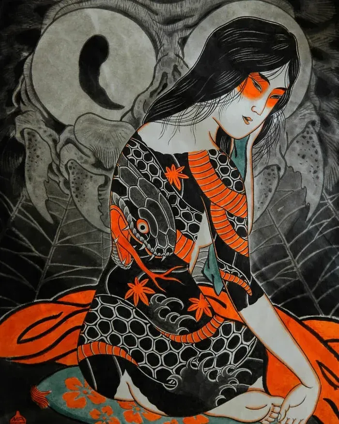 Traditional artwork demonstrates tattoo artists' multi-medium mastery