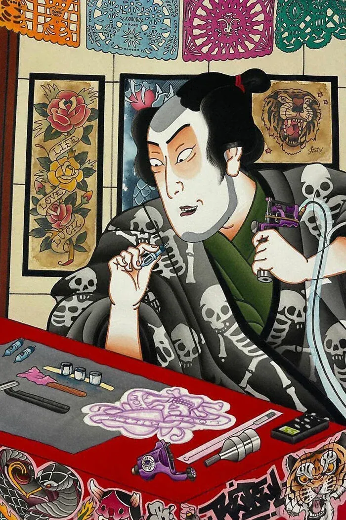 Traditional canvas art by artists known for body artwork