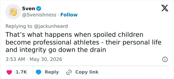 Social media post criticizing athlete's alleged misconduct toward ball girl