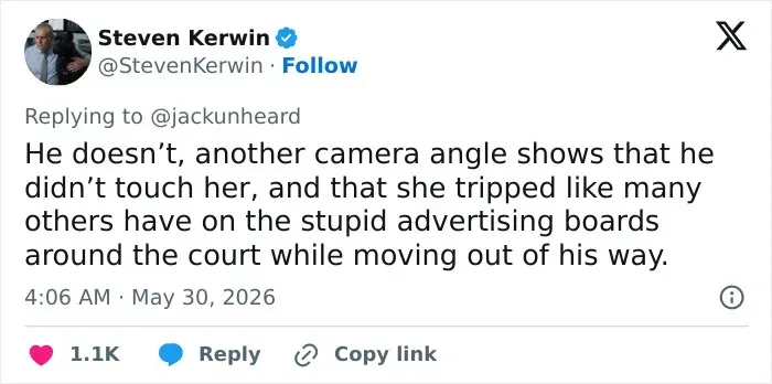 Social media explanation that player didn't touch girl, she tripped